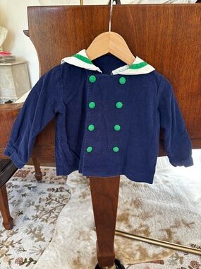 Vintage Navy Cord top with Green Buttons and Sailor Collar